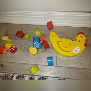 Wooden chicken toy with eggs hand and eye toy stacking and colors learni…